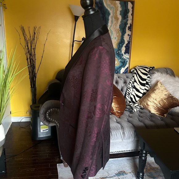 Egara Burgundy Floral Shawl Collar Blazer Jacket Slim Fit Size 38R - Picture 5 of 14